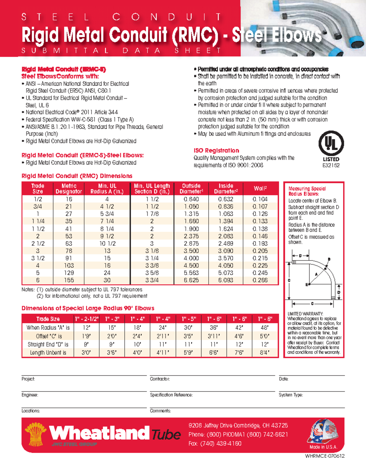 RMC Metal Conduit RMC Data Sheet Rigid Metal Conduit (ERMCS) Steel