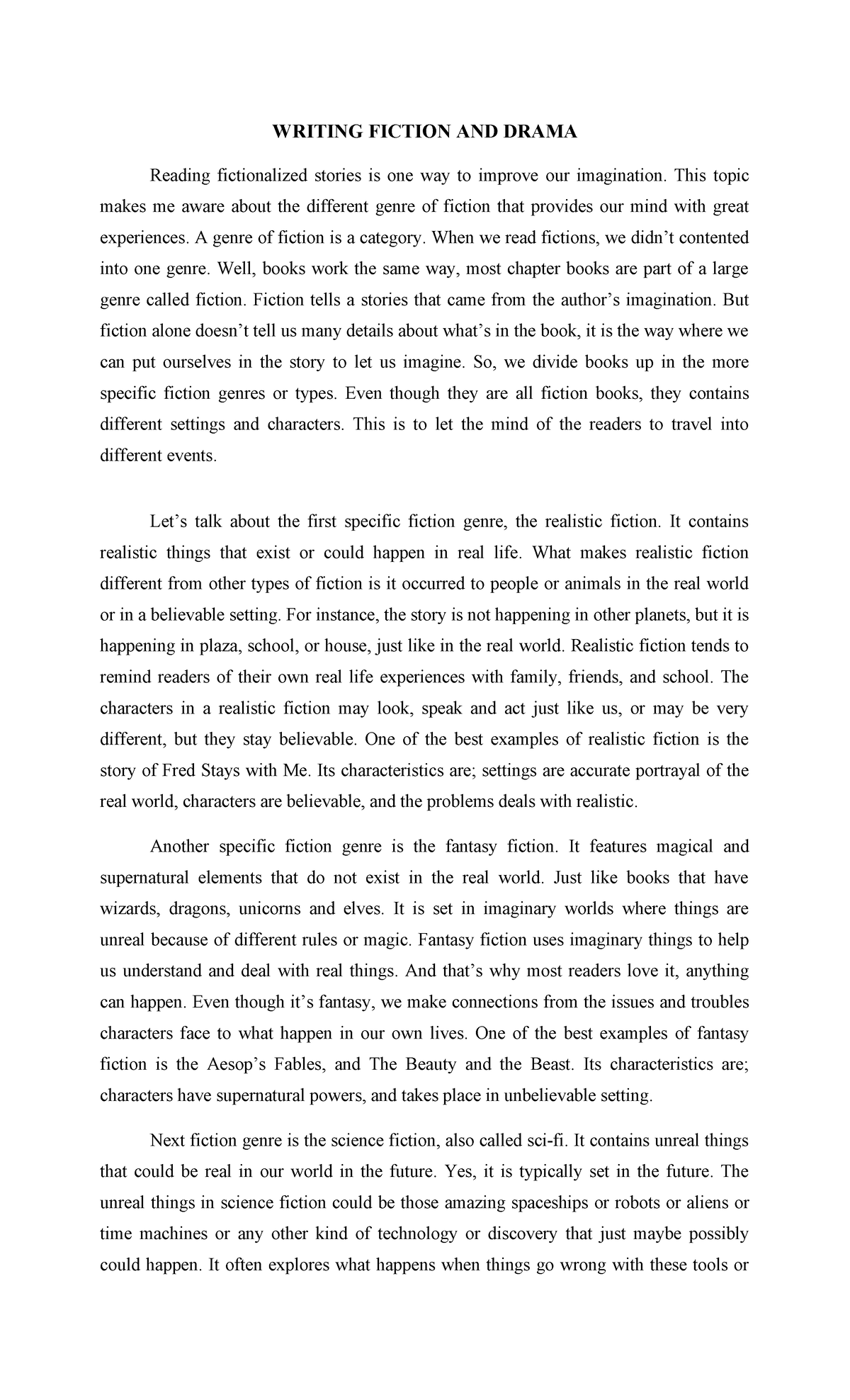 Reflection Paper - WRITING FICTION AND DRAMA Reading fictionalized ...