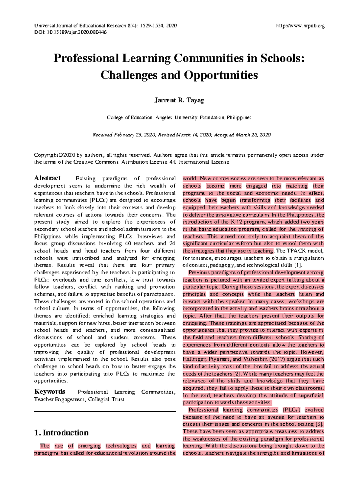 Professional Learning Communities in Schools Chall - Universal Journal ...