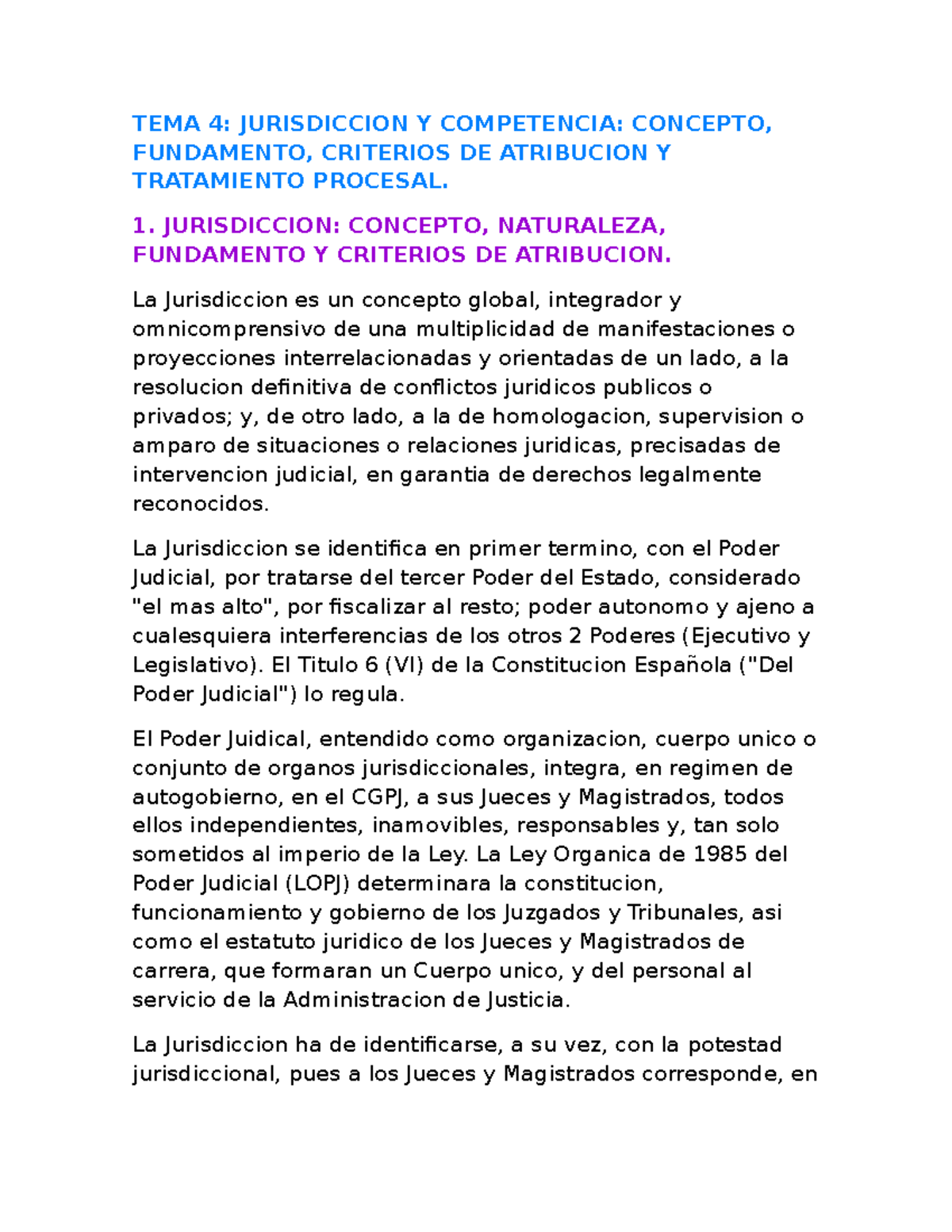 TEMA 4 Introd. Procesal - TEMA 4: JURISDICCION Y COMPETENCIA: CONCEPTO ...