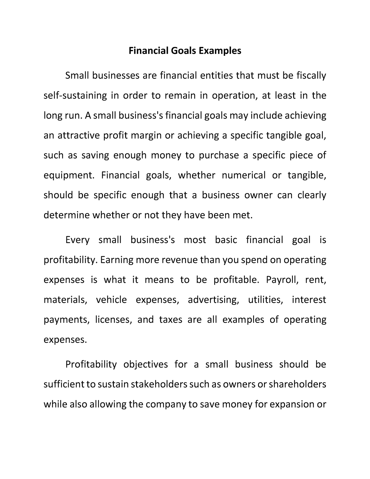 financial goals examples for students essay
