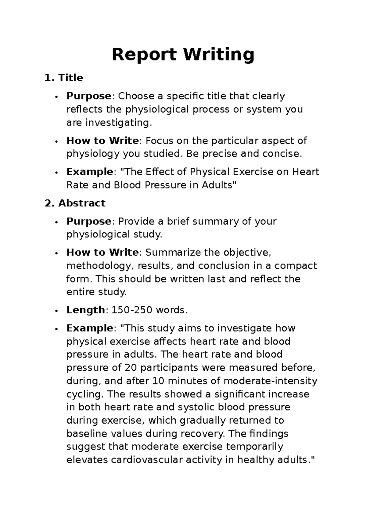 Report Writing - Title Purpose: Choose a specific title that clearly ...