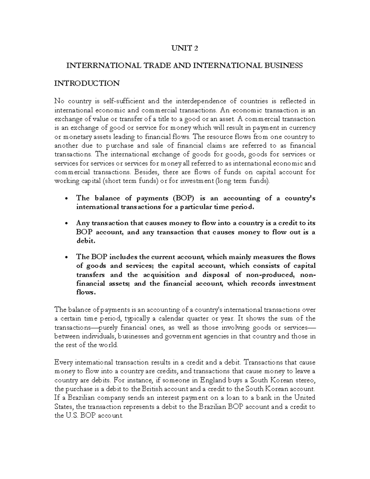 Balance Of Payments - UNIT 2 INTERRNATIONAL TRADE AND INTERNATIONAL ...