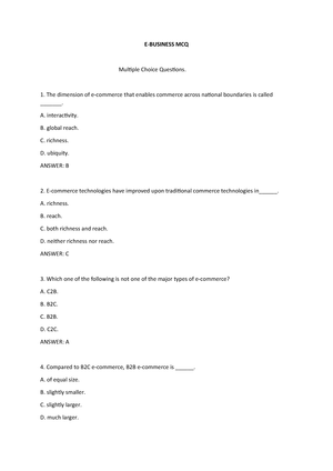 Business Model E Business Mcq Multiple Choice Questions Studocu