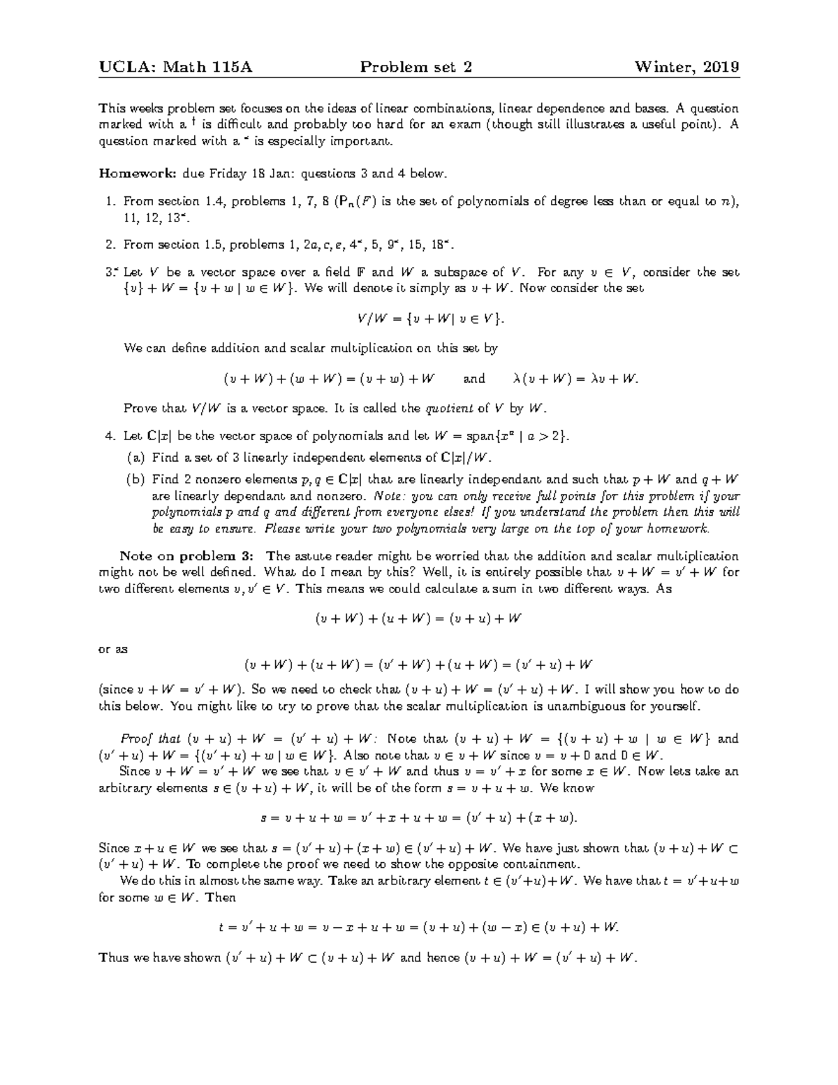 Ps2 - HW1 - UCLA: Math 115A Problem set 2 Winter, 2019 This weeks ...