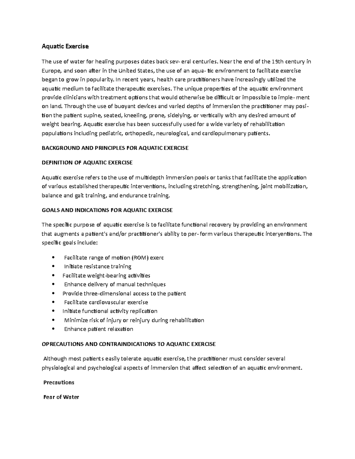 Aquatic Exercise and precautions WPS Office Aquatic Exercise The use