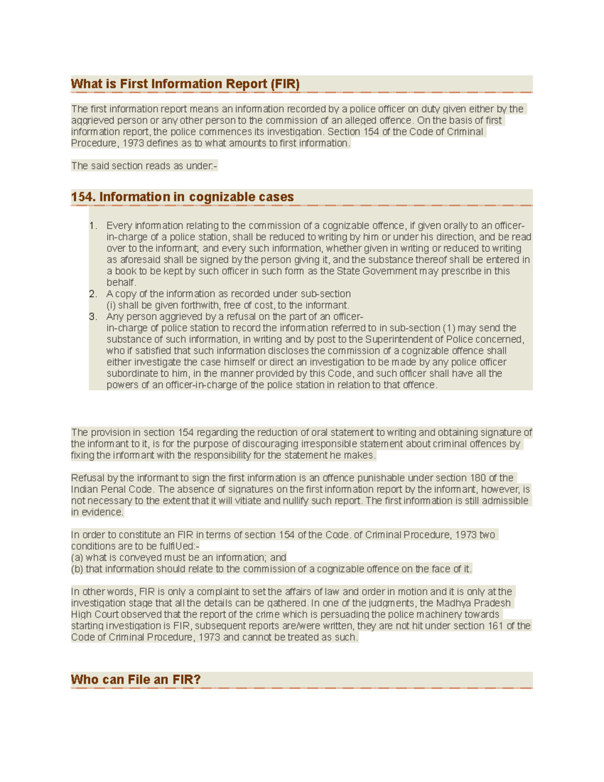 FIR - What is First Information Report (FIR) The first information ...