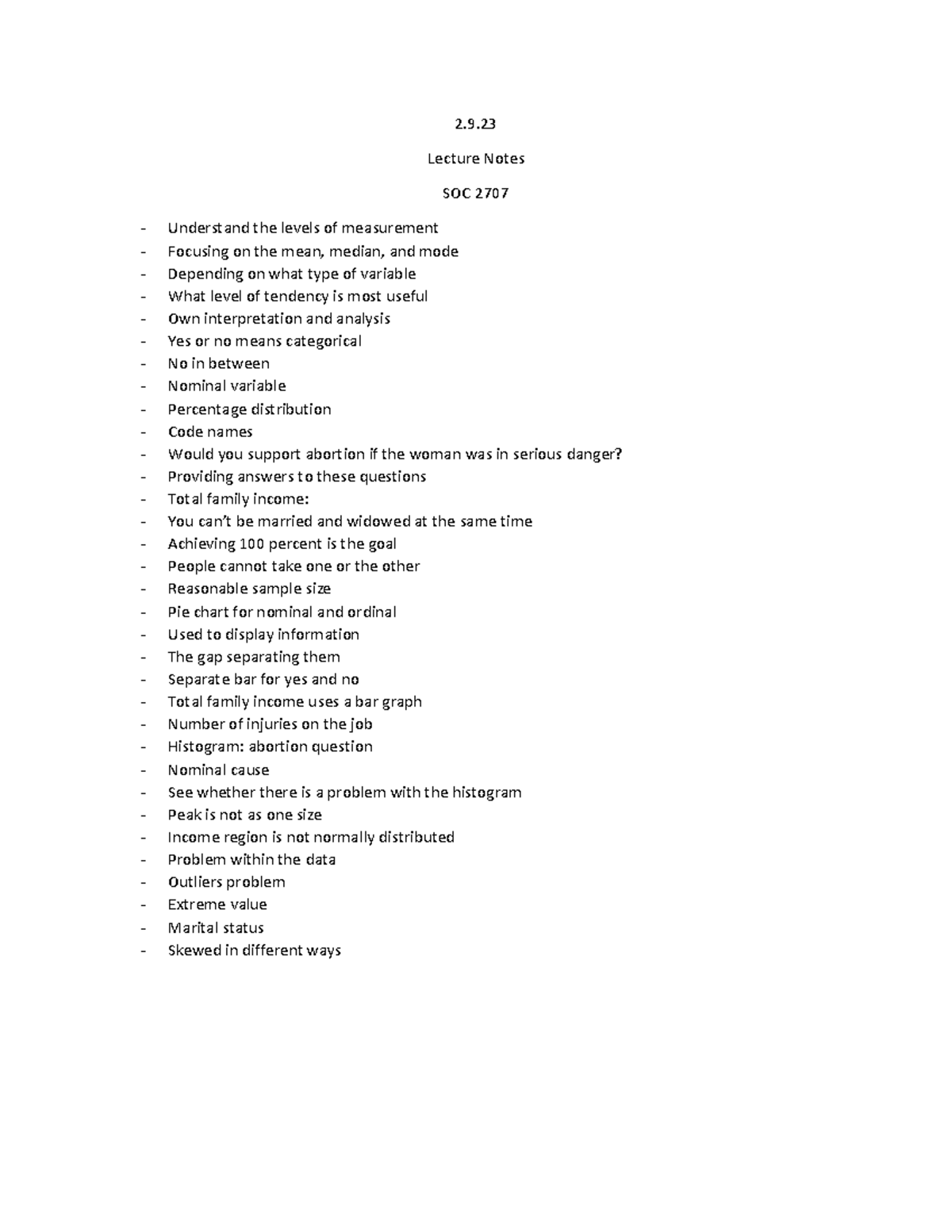 SSI notes 1 - 2. Lecture Notes SOC 2707 Understand the levels of ...