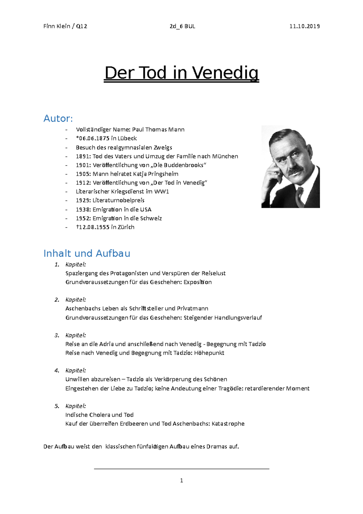Zusammenfassung Tod In Venedig Tod in Venedig - Deutsch 11/12 Klasse - Der Tod in Venedig Autor