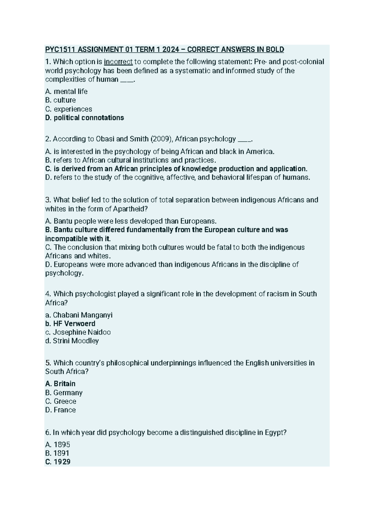 PYC1511 Assignment 01 + 02 TERM 1 2024 - PYC1511 ASSIGNMENT 01 TERM 1 ...