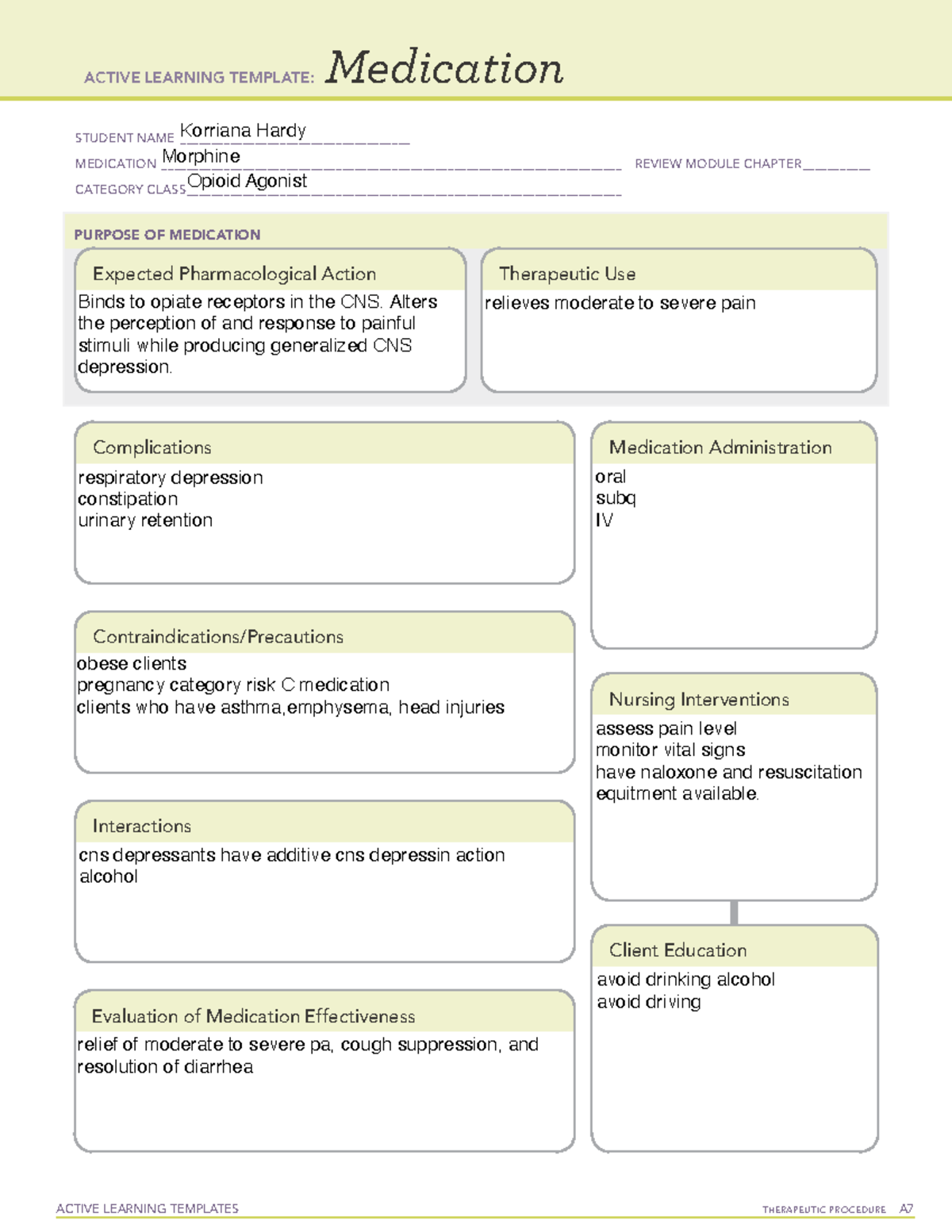 Morphine medication temp - ACTIVE LEARNING TEMPLATES THERAPEUTIC ...