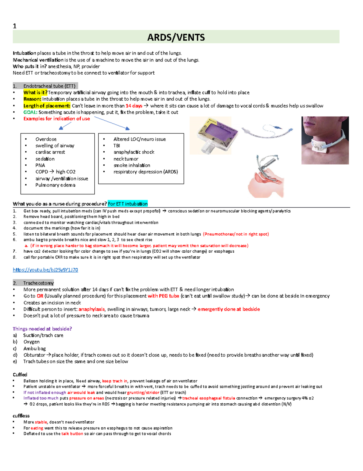 Ards - Ards + practice questions + case studies - ARDS/VENTS Intubation ...
