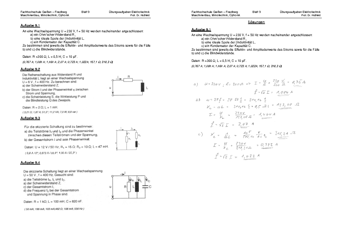 Elektrotechnik Aufgaben Mit Lsungen Pdf