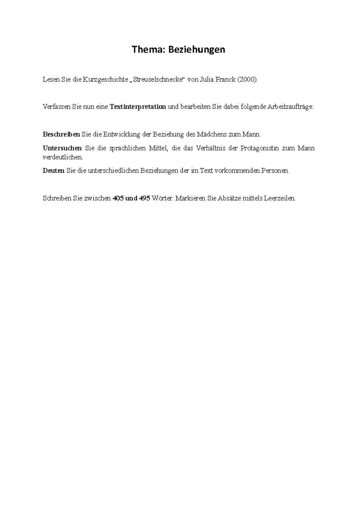 Inhaltsangabe Streuselschnecke Julia Franck Textinterpretation Die Streuselschnecke I - Thema: Beziehungen Lesen