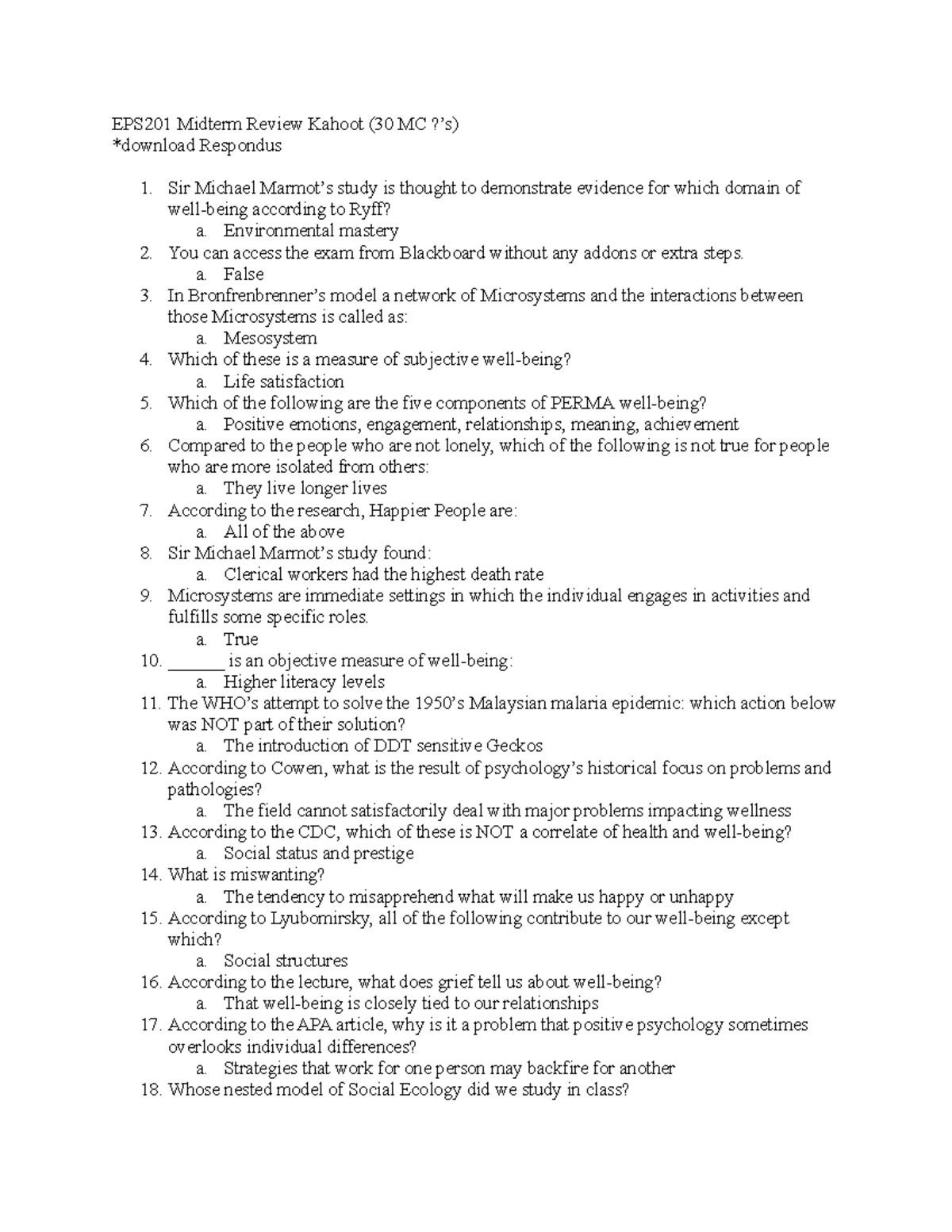 EPS201 Midterm Kahoot Review EPS201 Midterm Review Kahoot (30 MC ?’s