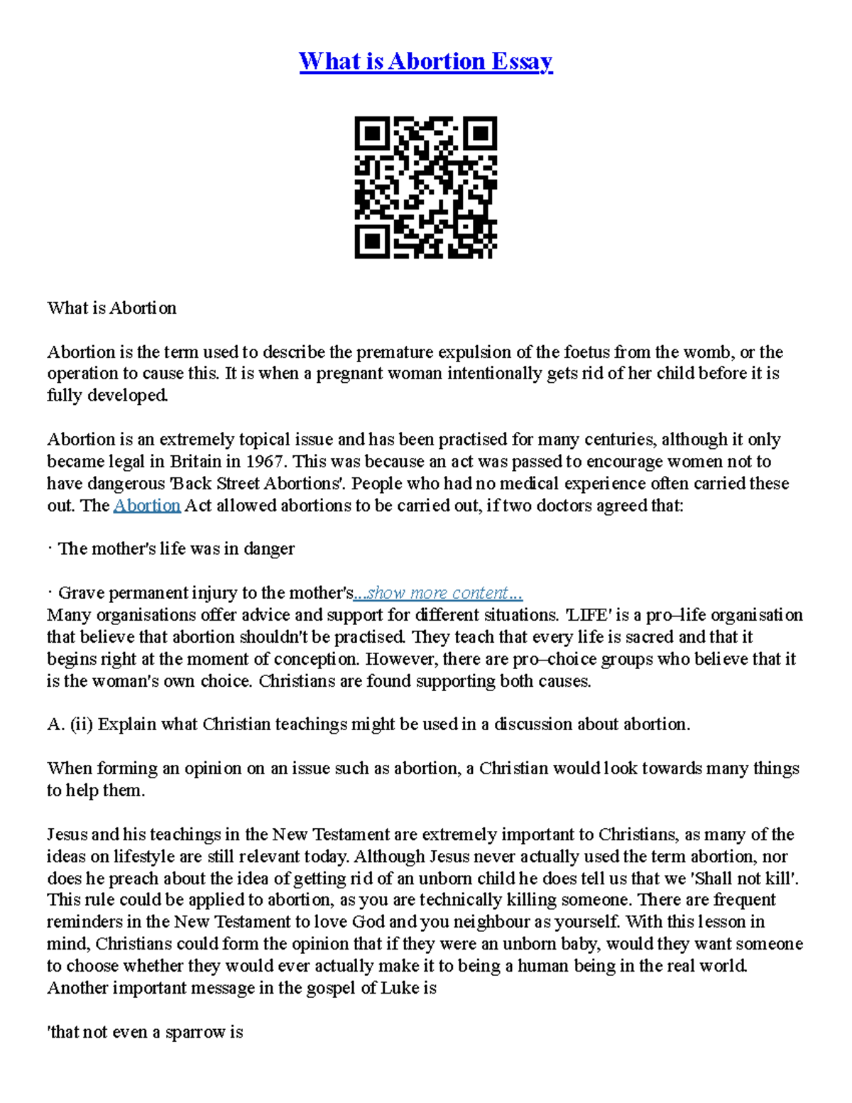 Essays Against Abortion - What is Abortion Essay What is Abortion ...