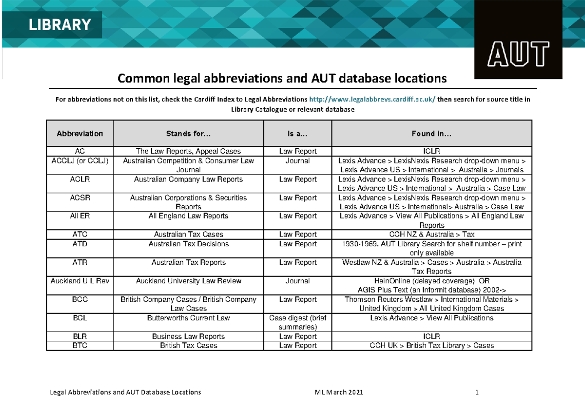 assignment abbreviation legal