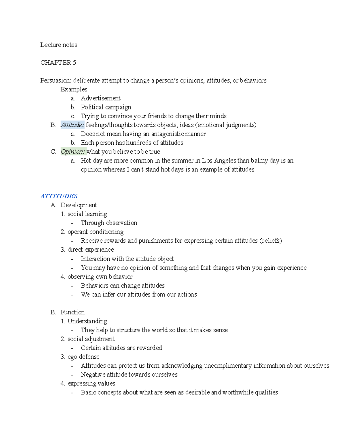 Psych 104 notes chapter 5 - Lecture notes CHAPTER 5 Persuasion ...