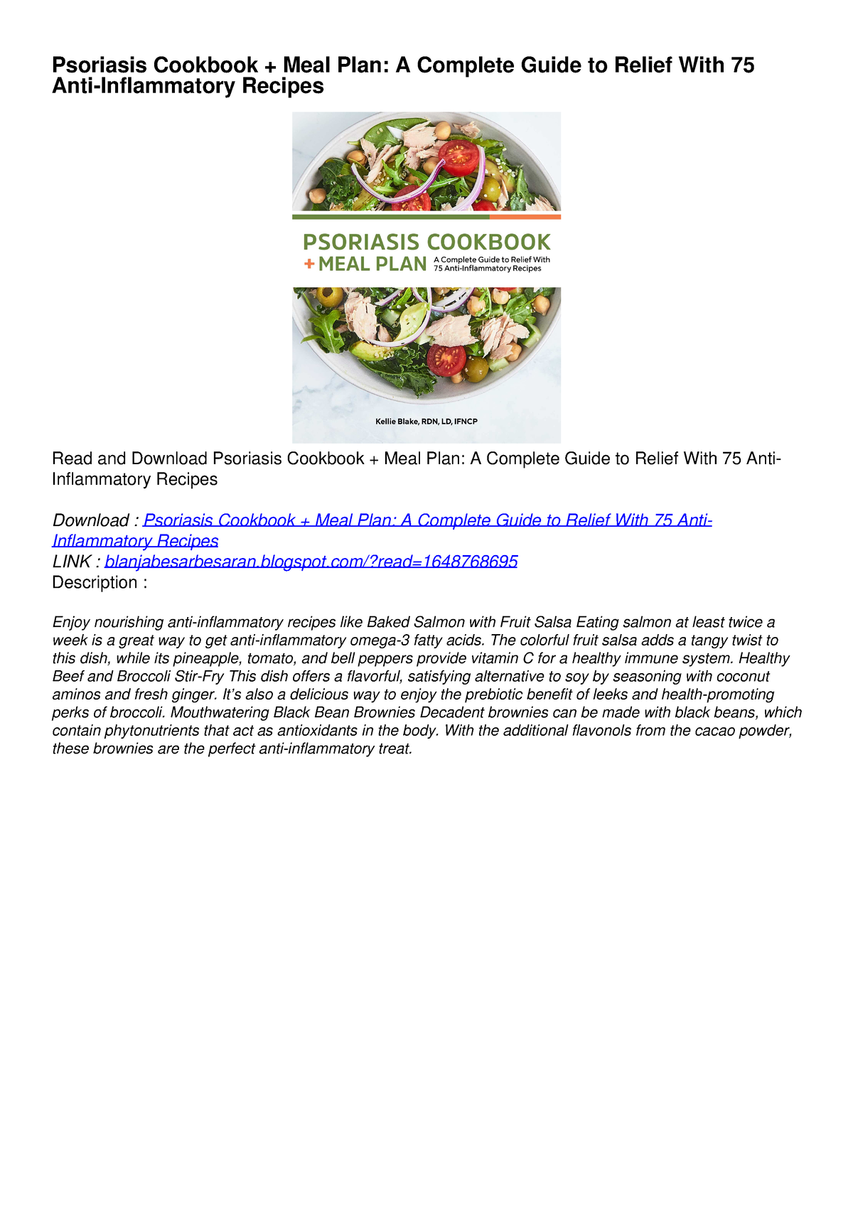 Read Pdf Psoriasis Cookbook Meal Plan A Complete Guide To Relief With Blogspotread