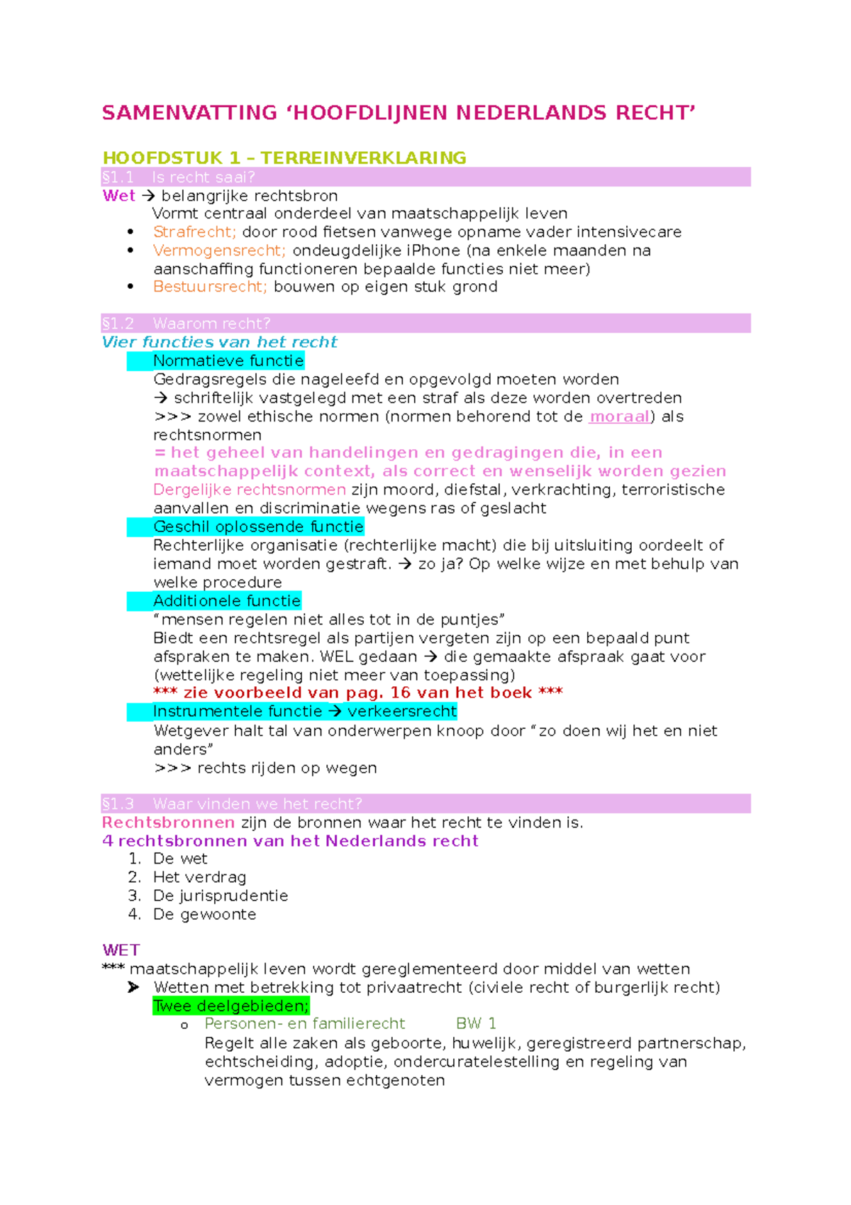 Samenvatting BOEK 'Hoofdlijnen Nederlands Recht’ - SAMENVATTING ...