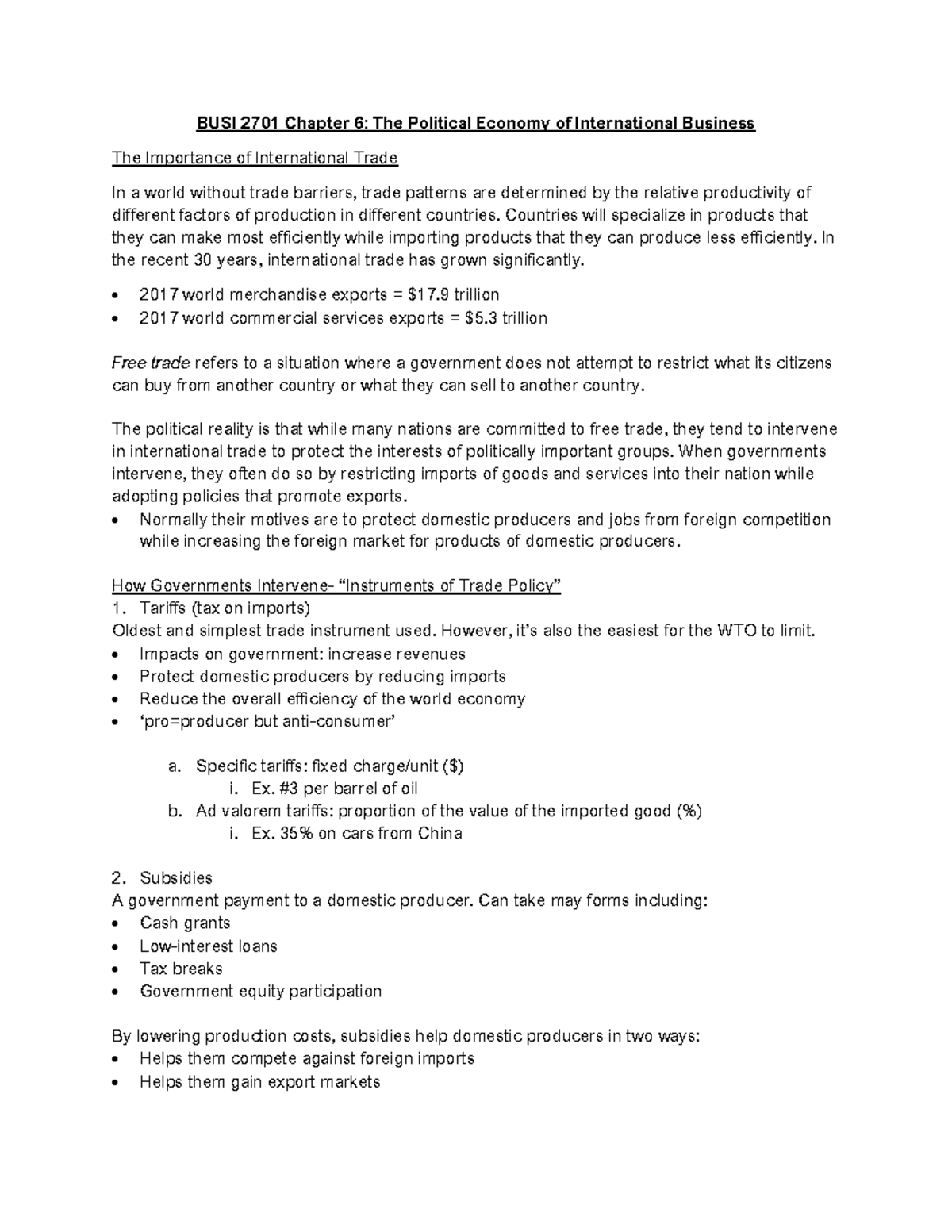 Chapter 6 Notes - BUSI 2701 Chapter 6: The Political Economy Of ...