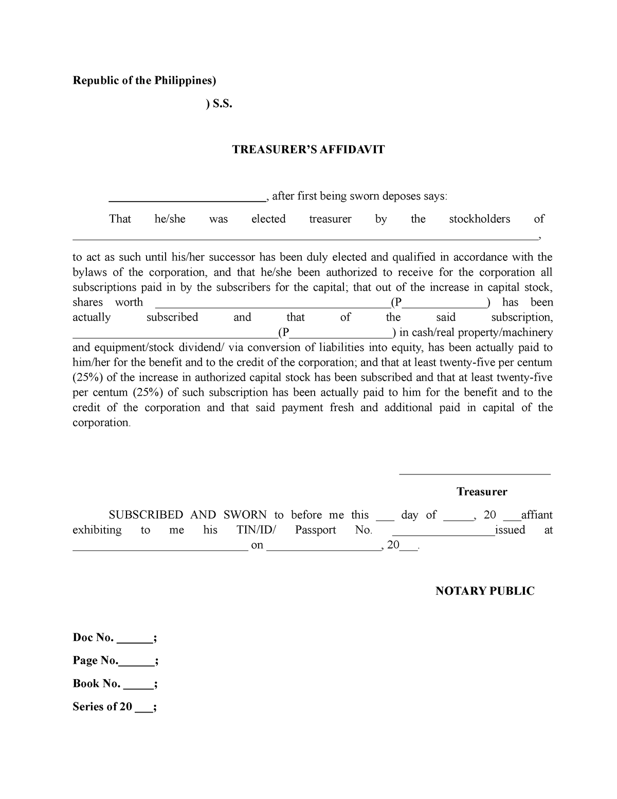 2022SECForm Treasurers- Affidavit - Republic of the Philippines) ) S ...