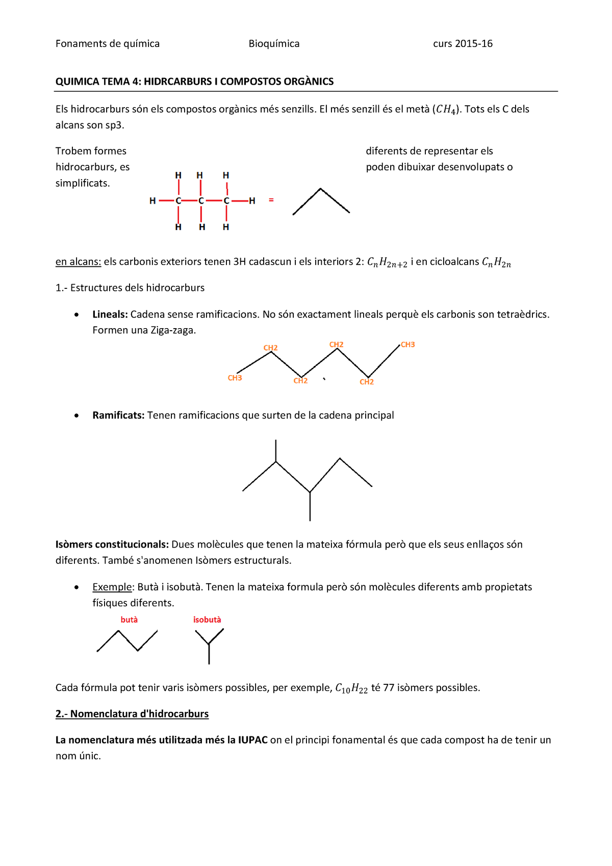QuÍmica Tema 4 FormulaciÓ Dhidrocarburs Fonaments De Química