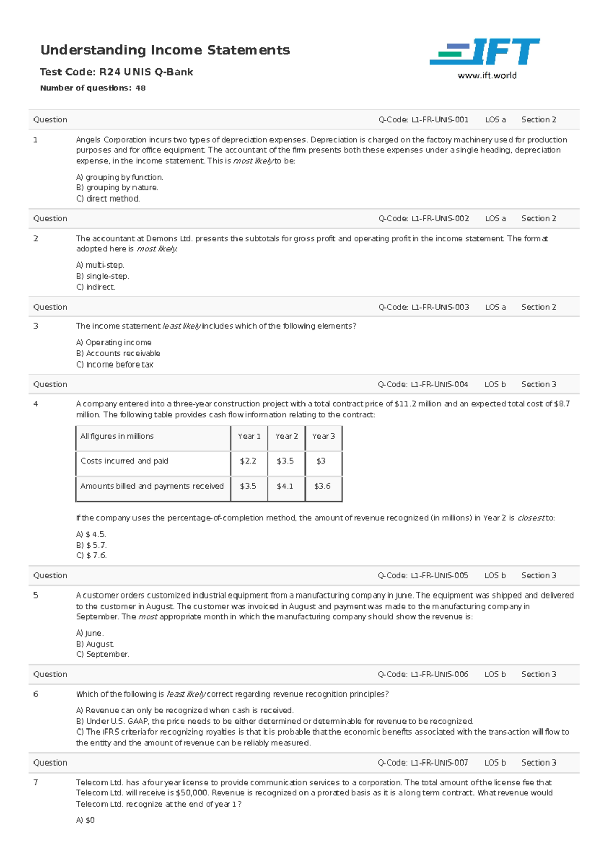 R24 UNIS Q-Bank - idk - Understanding Income Statements Test Code: R24 ...