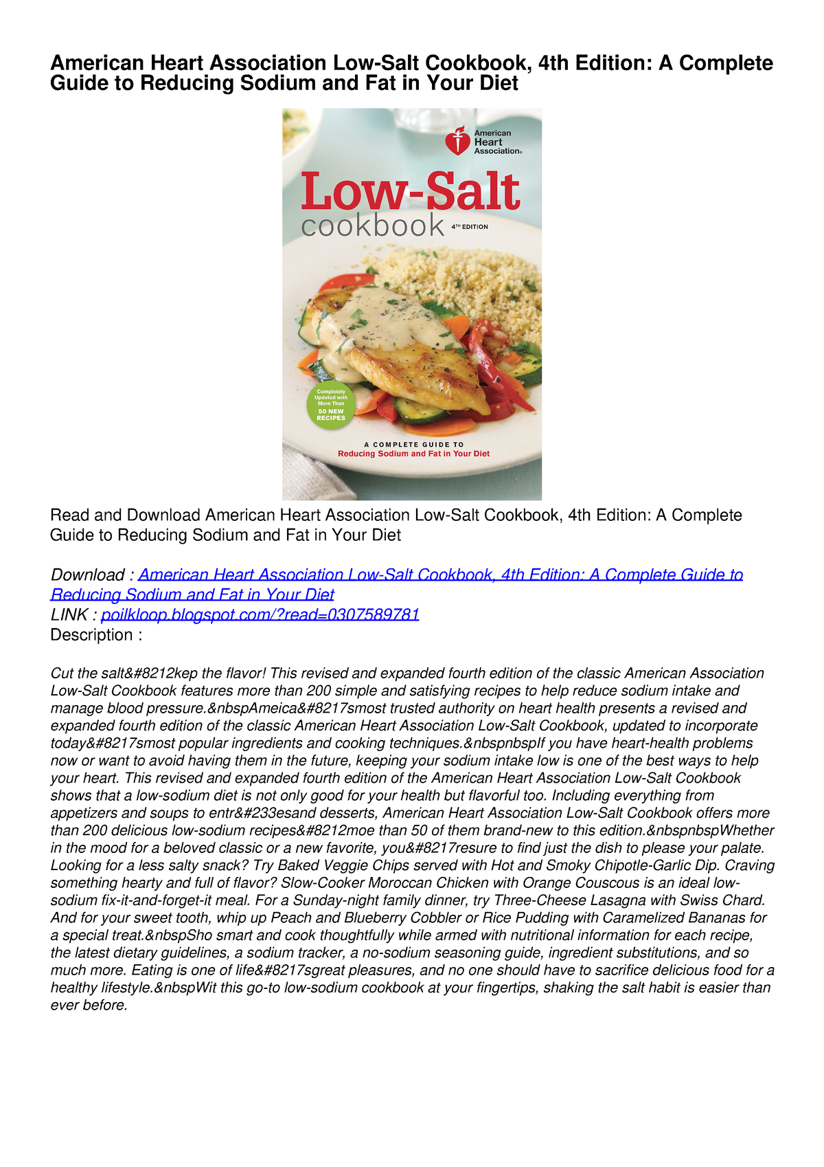 Read [pdf] American Heart Association Low Salt Cookbook 4th Edition A Com American Heart