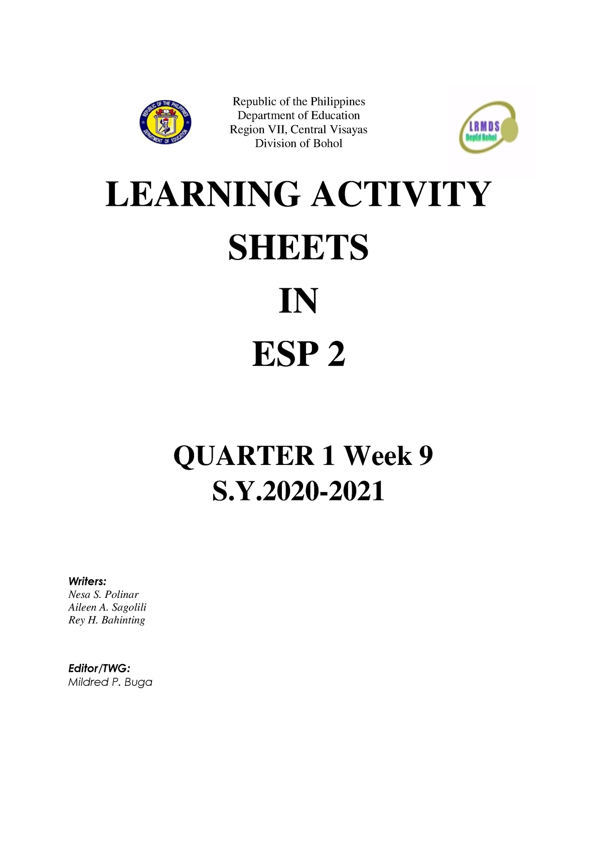 ESP2 Q1 LAS WK9 - Study Well - Republic Of The Philippines Department ...