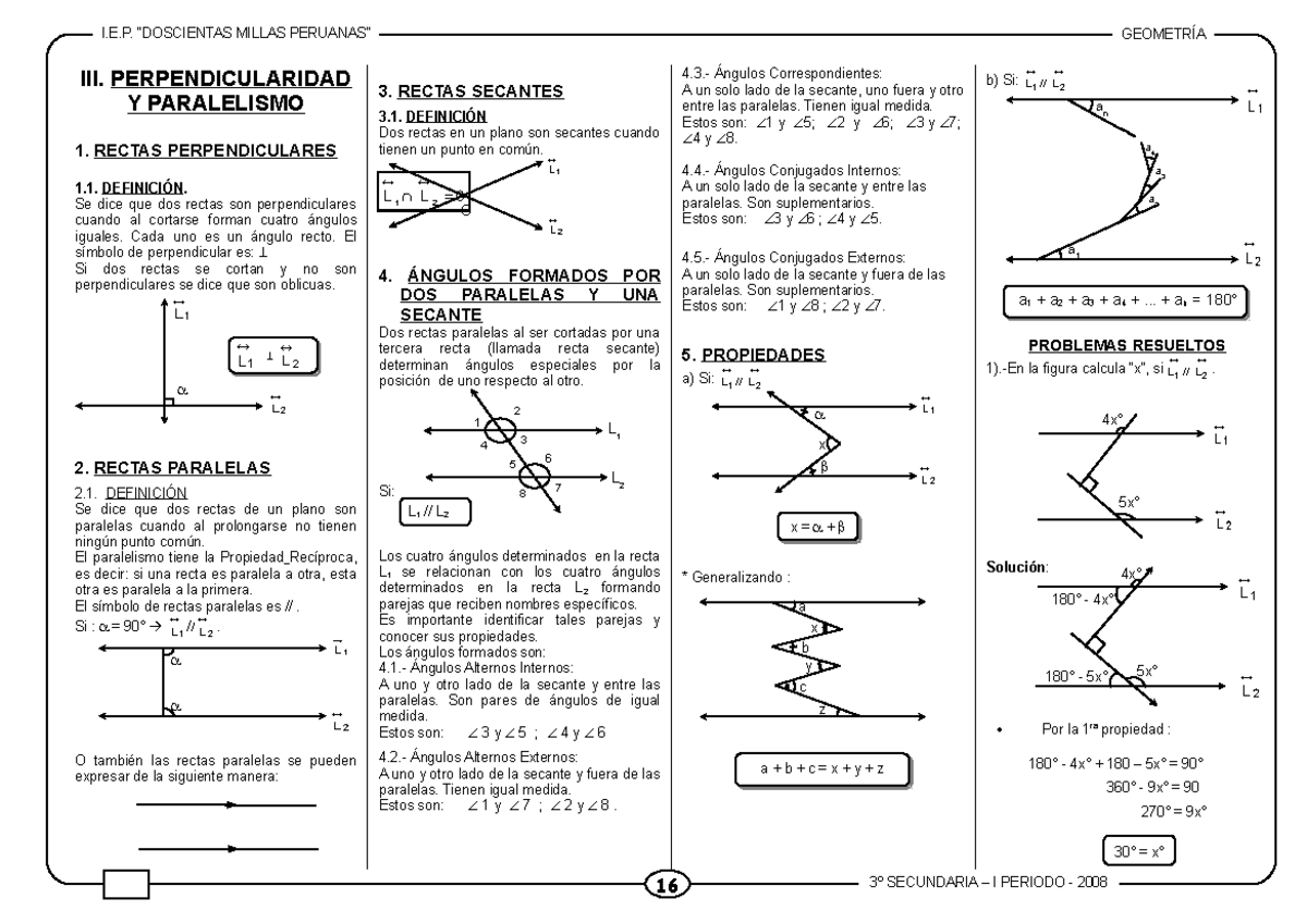 3. Perpendicularidad Y Paralelismo - 3º SECUNDARIA – I PERIODO - 2008 A ...