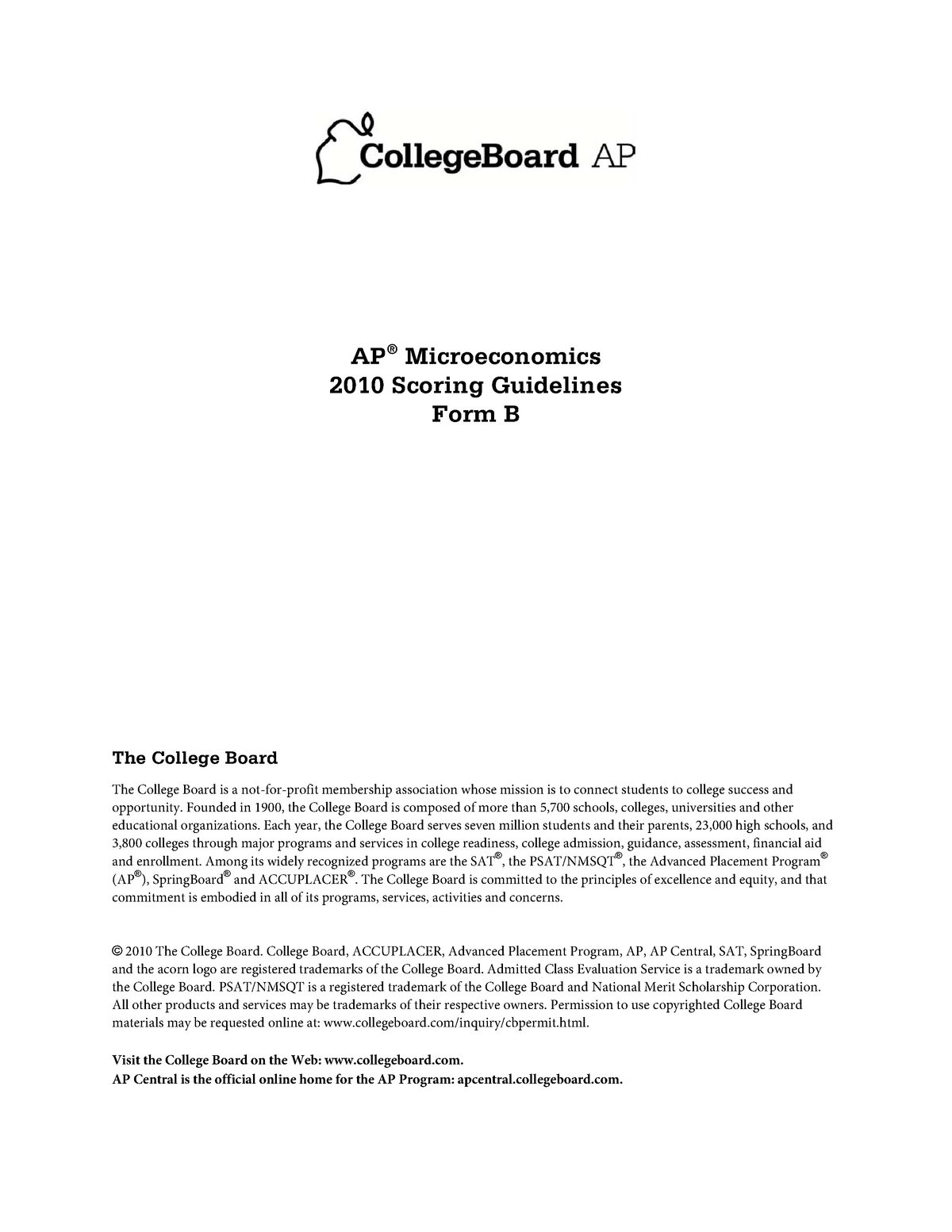 Test Daily分享-ap10 Microeconomics Form B Scoring Guidelines - 201 0 ...