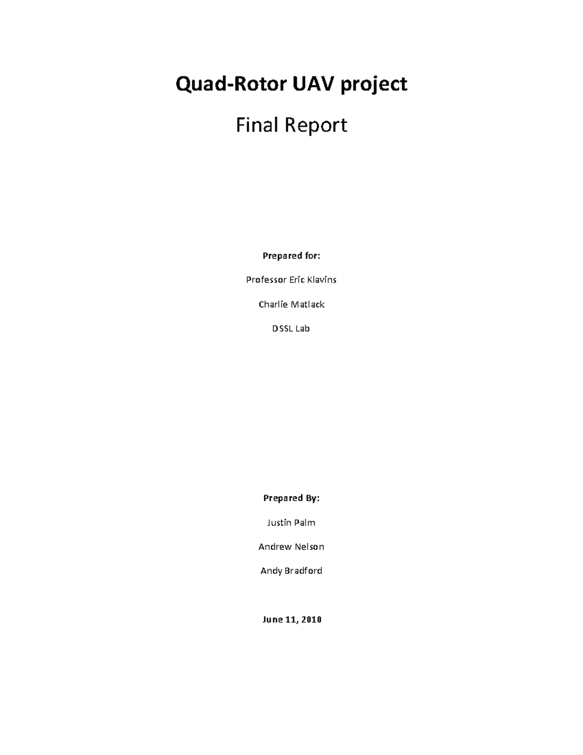 Finalreport - contol systme en - Quad-Rotor UAV project Final Report ...