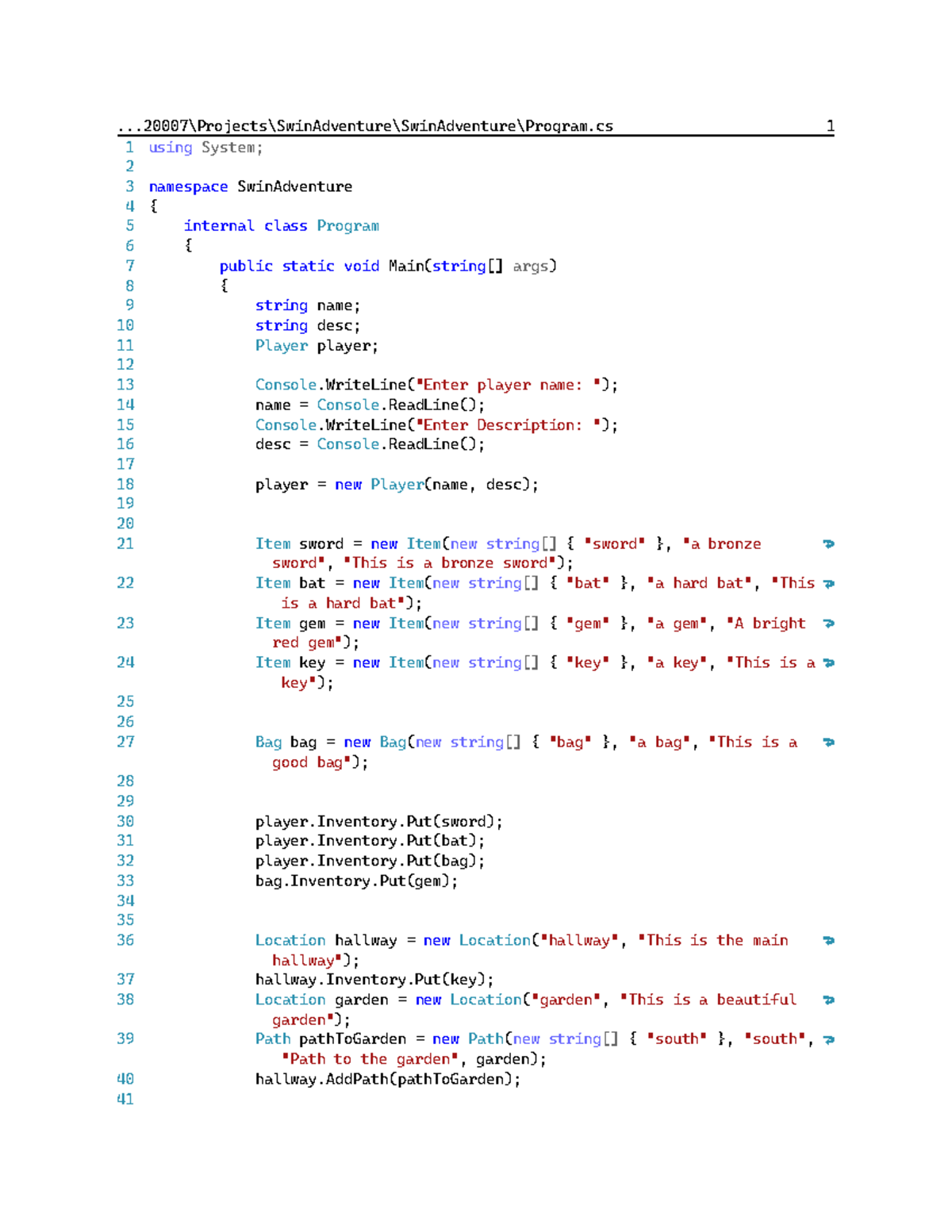 9.2 (cos20007) as - ..\Projects\SwinAdventure\SwinAdventure\Program 1 1 ...