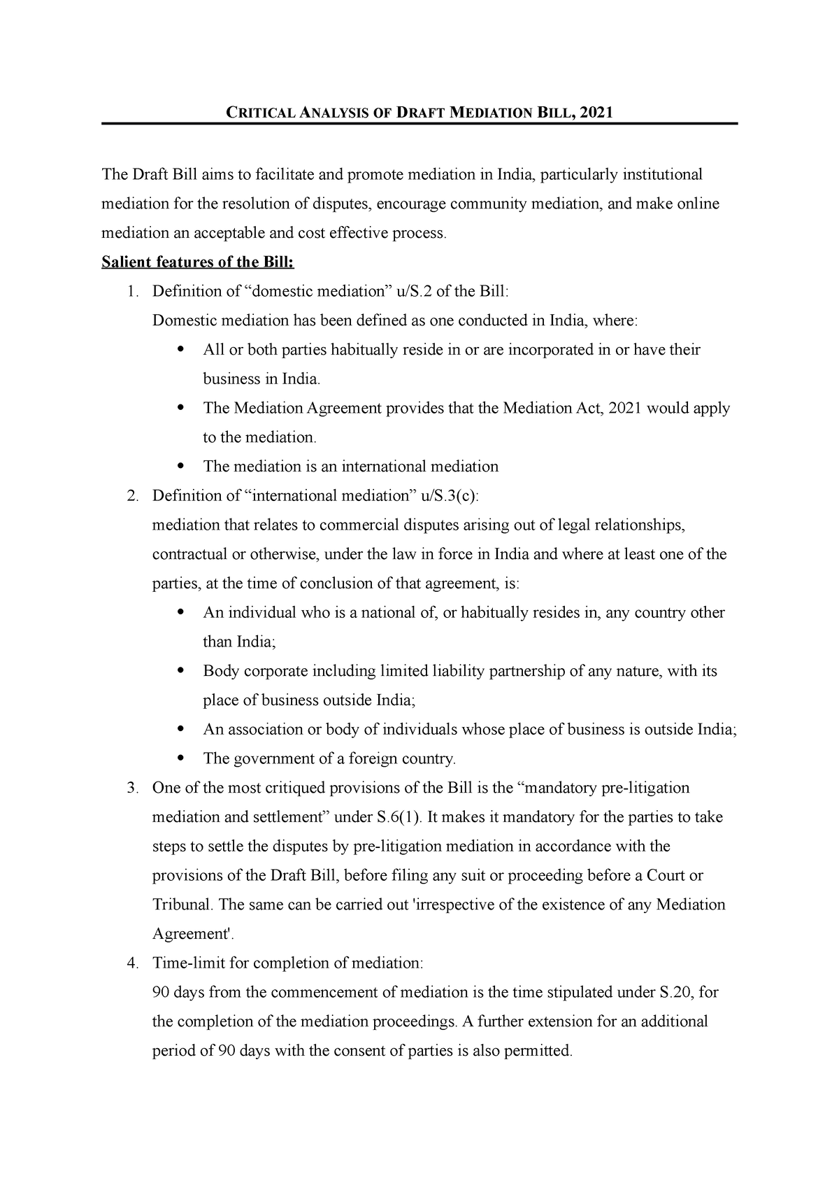 Draft Mediation Bill - CRITICAL ANALYSIS OF DRAFT MEDIATION BILL, 2021 ...