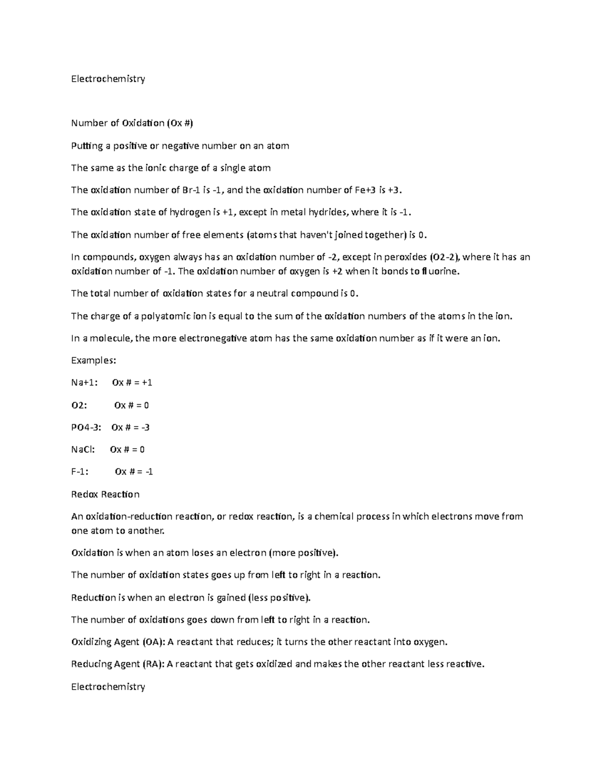 Electrochemistry - Electrochemistry Number of Oxidation (Ox #) Putting ...