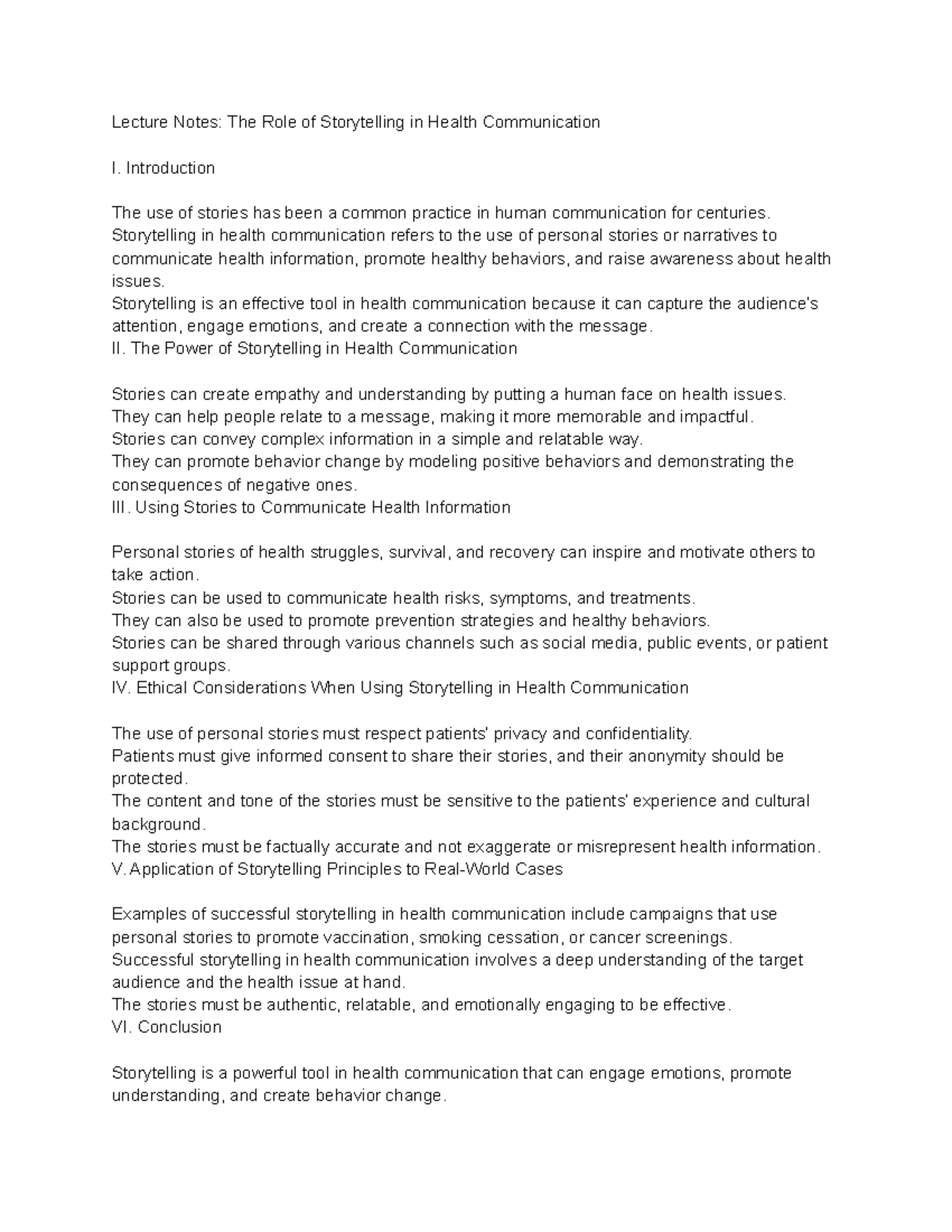 Health Communications (HLE2410) Lecture 54 The Role of Storytelling