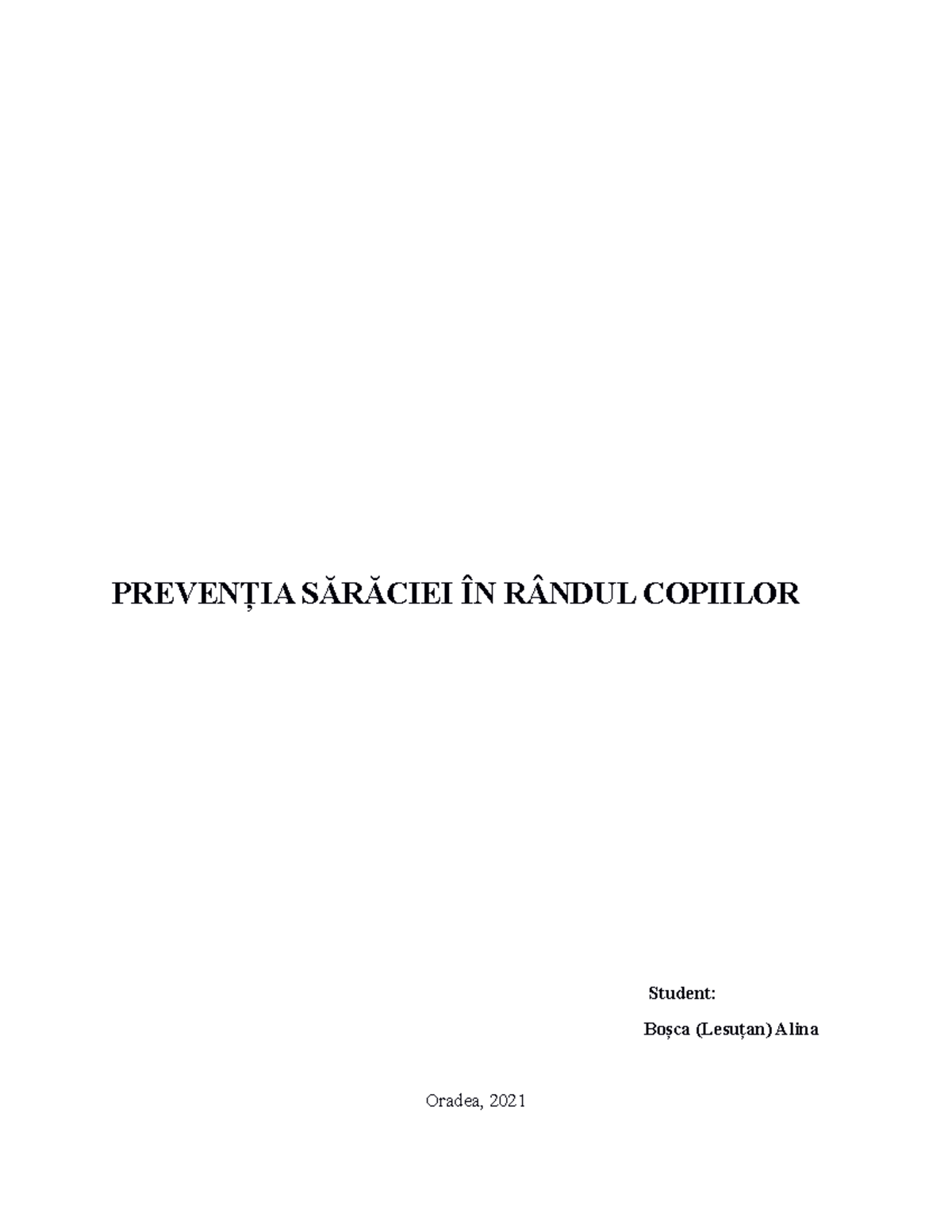 Preventia saraciei in randul copiilor - PREVENȚIA SĂRĂCIEI ÎN RÂNDUL ...
