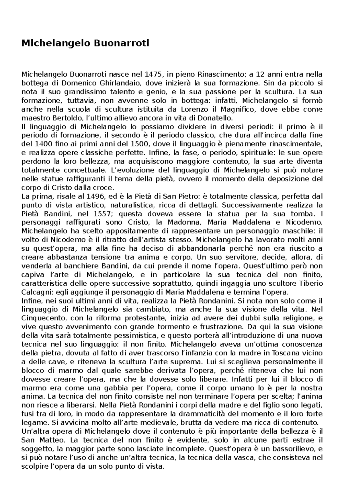 michelangelo buonarroti essay