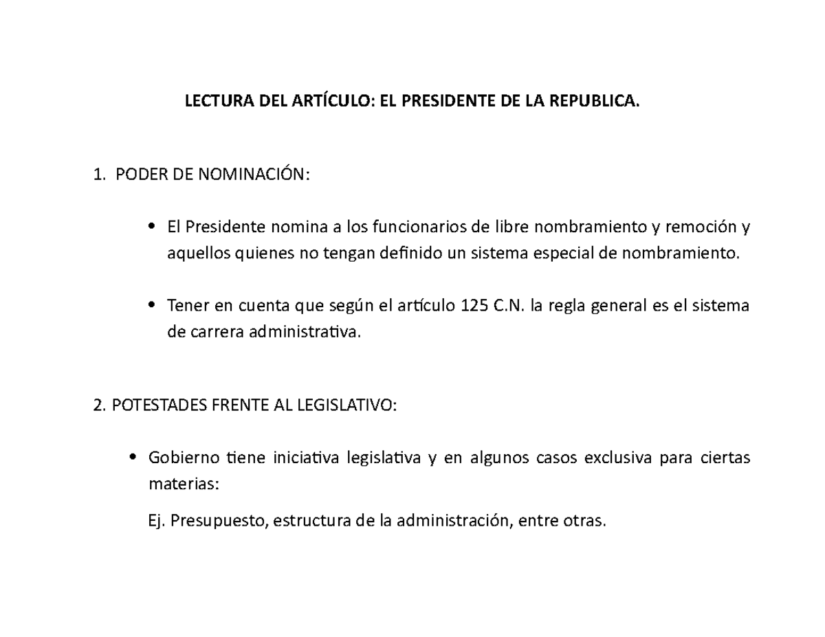 Lectura Modulo RAMA Ejecutiva - LECTURA DEL EL PRESIDENTE DE LA ...