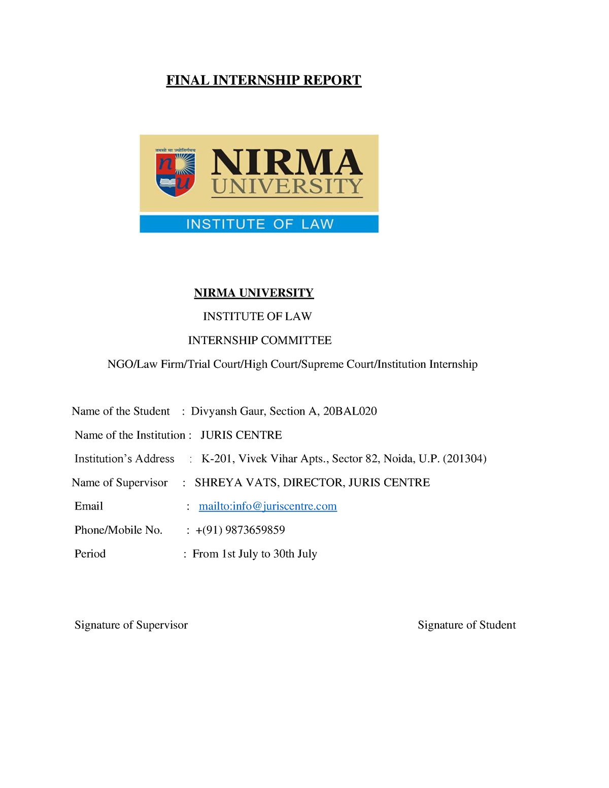 Internship Report FINAL INTERNSHIP REPORT NIRMA UNIVERSITY INSTITUTE   Thumb 1200 1553 