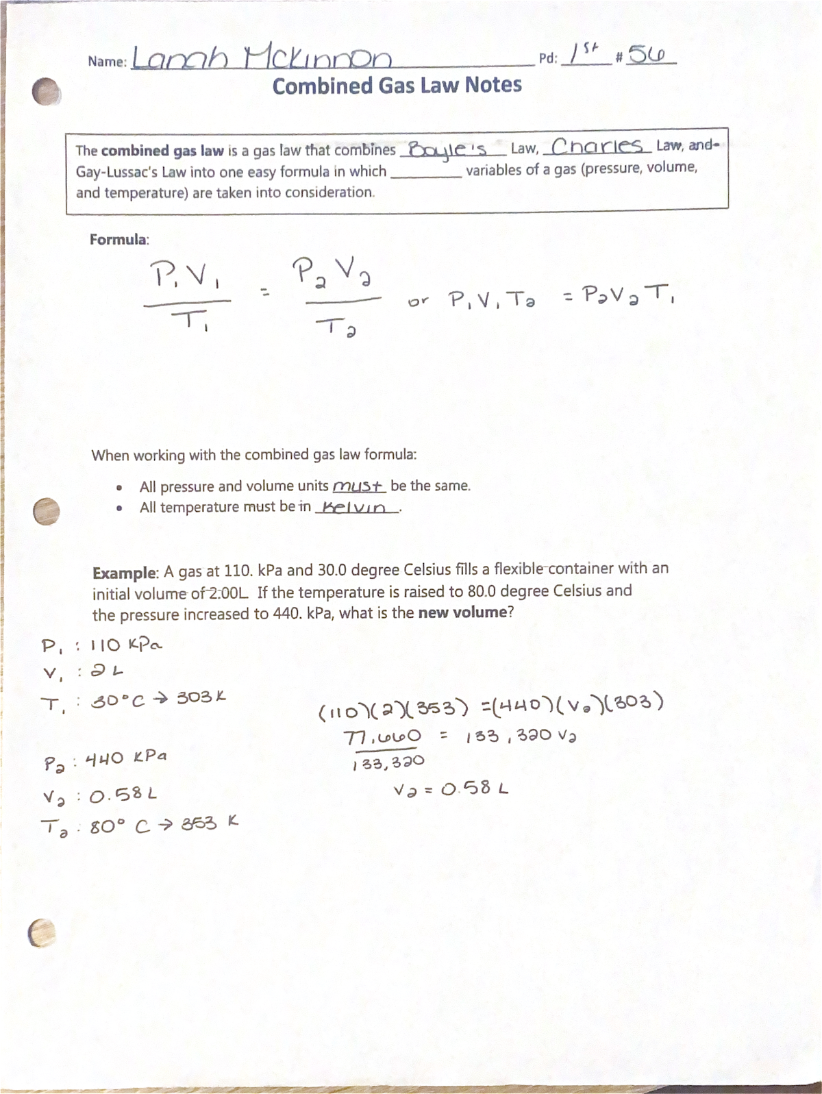 Combined gas laws - Studocu