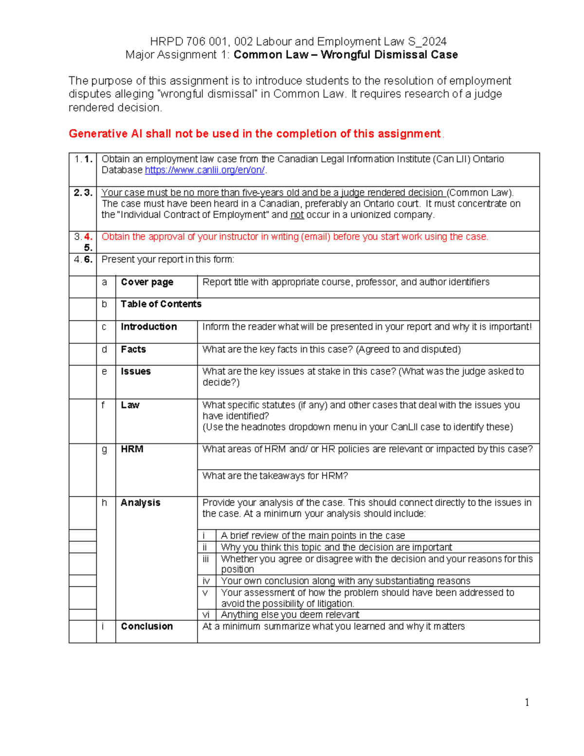 HRPD 706 001, 002 S 2024 MA 1 Common Law – Wrongful Dismissal Case ...
