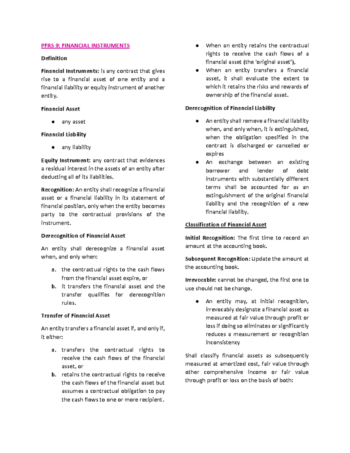 PFRS 9 - CFAS - PFRS 9: FINANCIAL INSTRUMENTS Definition Financial ...