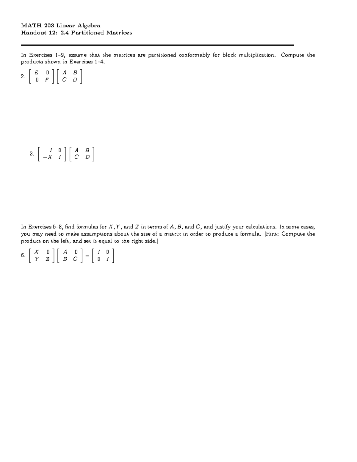 M203-h12 2-4 - Lecture Notes 4 - MATH 203 Linear Algebra Handout 12: 2 ...