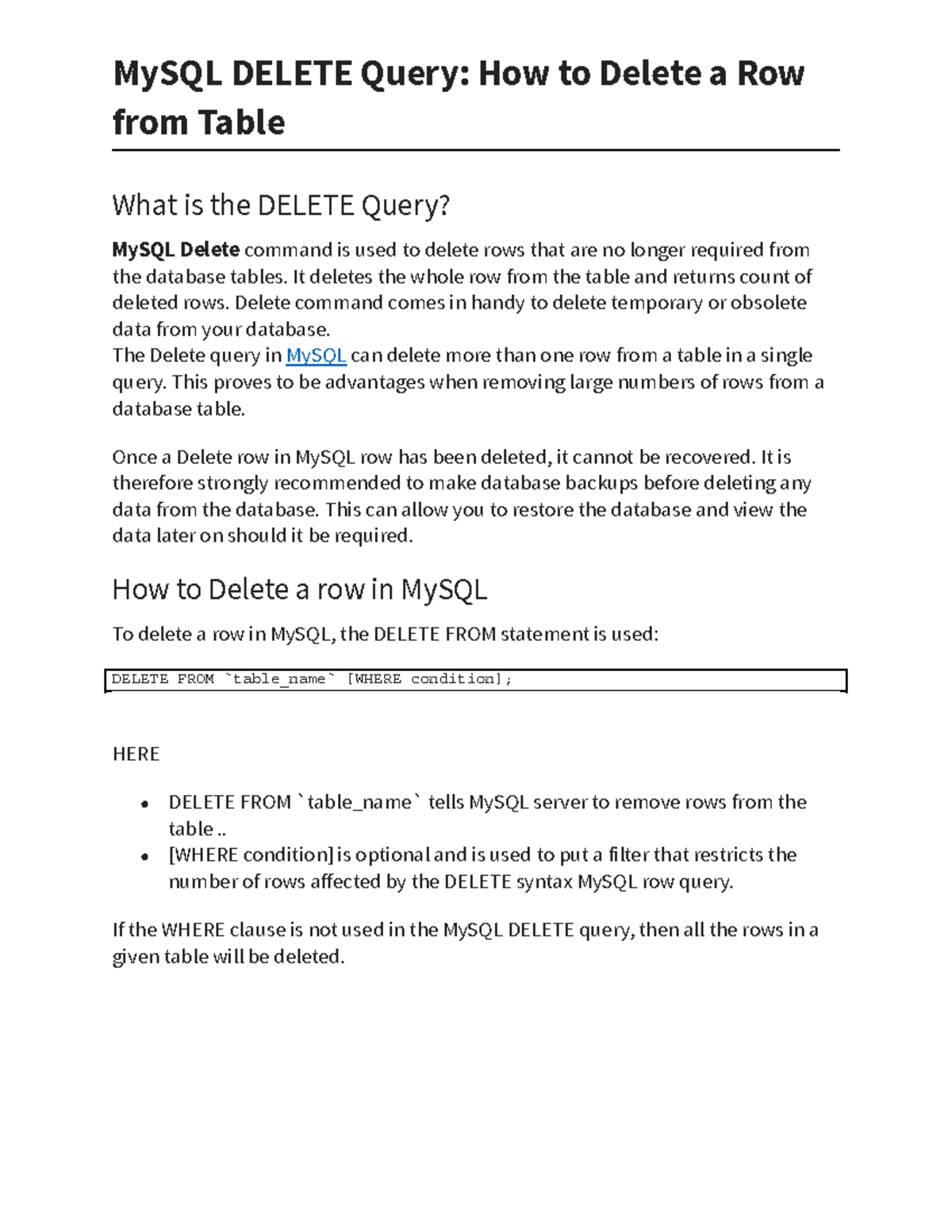  5 my sql delete query how to delete a row from table mysql delete