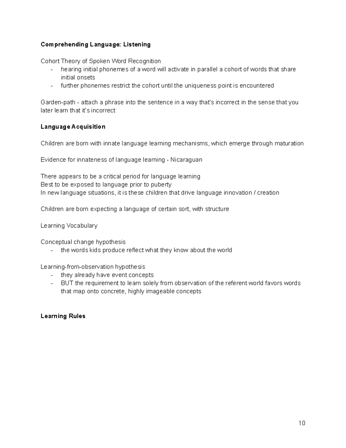 COGS 001 Notes (Part 2 3)10 - Comprehending Language: Listening Cohort ...