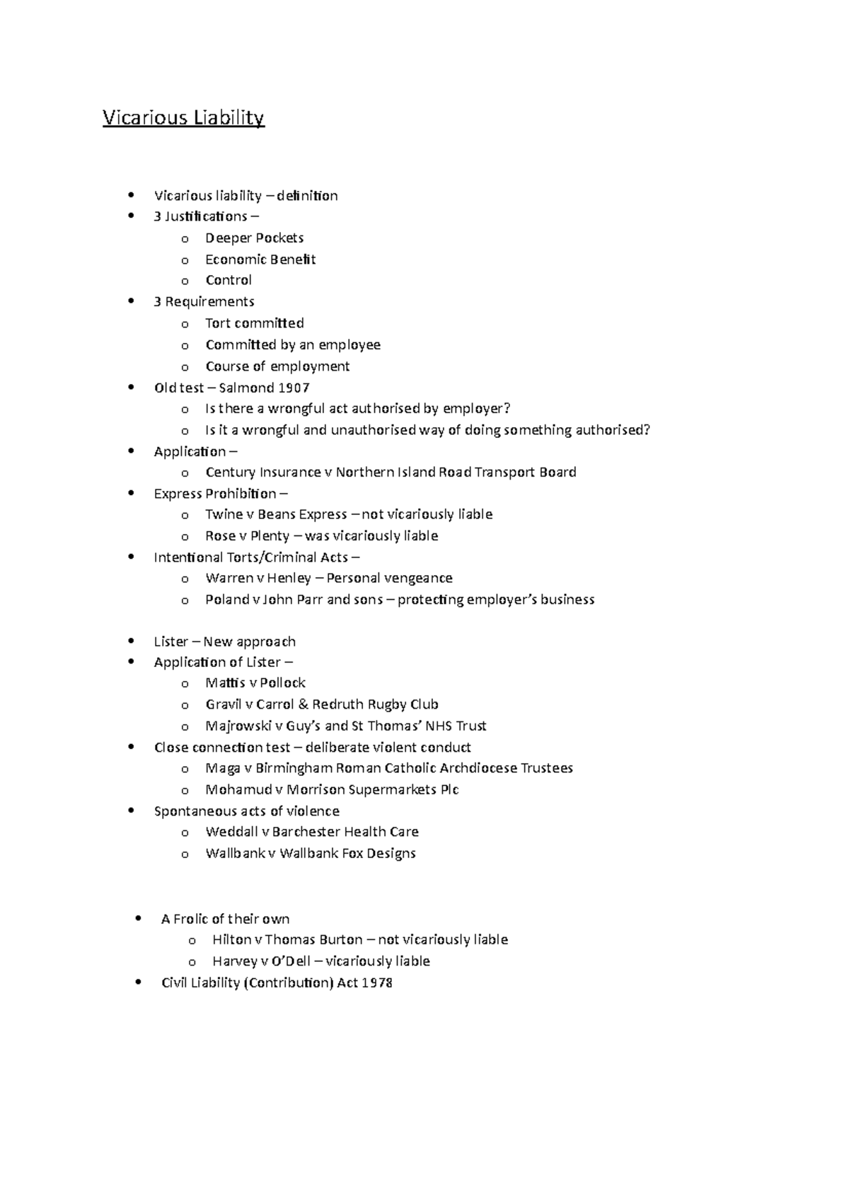 Exam - Section B Plan - Vicarious Liability - Vicarious Liability ...