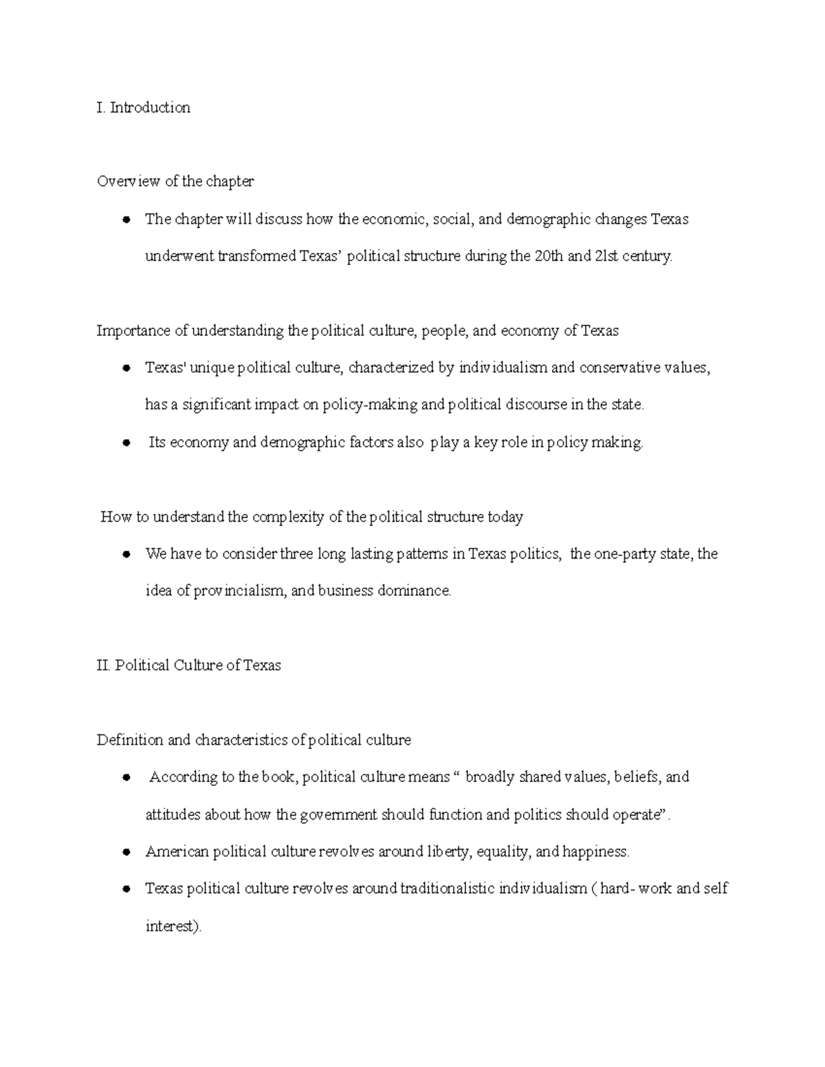 Chapter 1 Outline - I. Introduction Overview of the chapter The chapter ...
