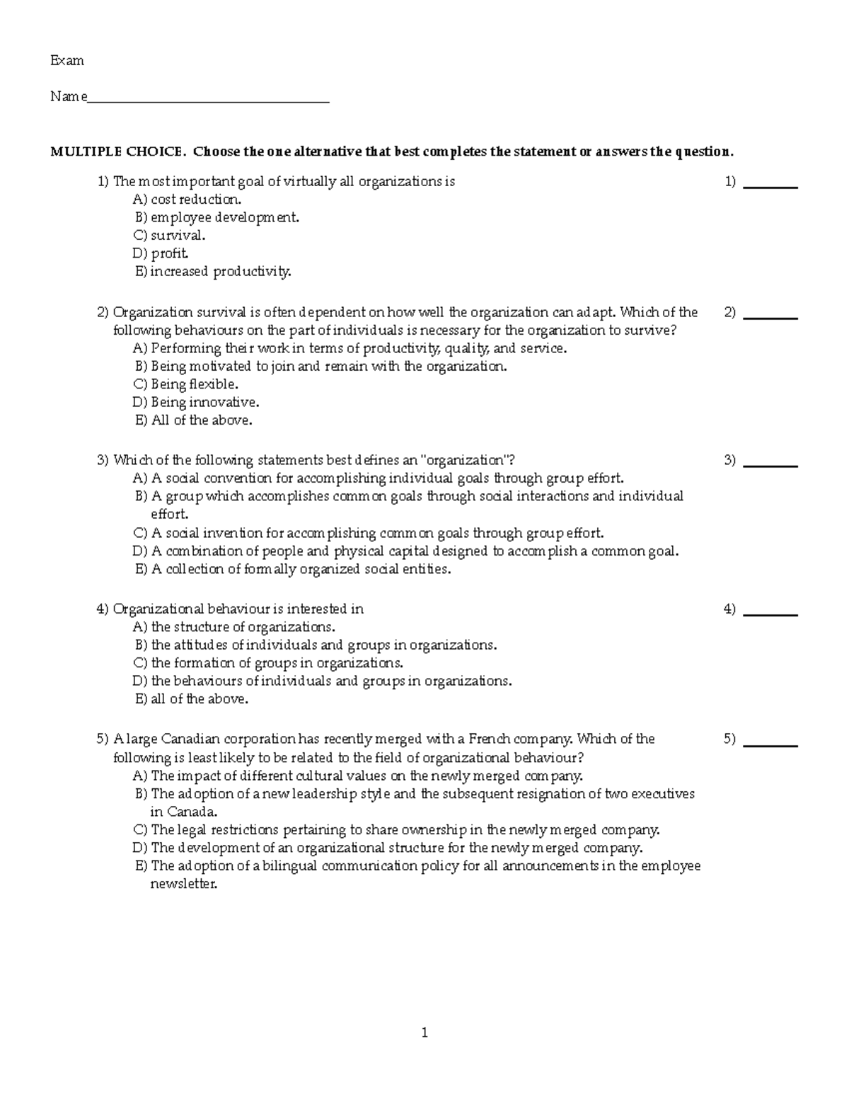 Chapter 1 mos 2181 exam qurstions - Exam Name ...